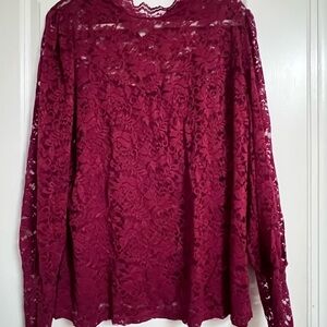 Women's Lace Long-Sleeve Blouse in Wine